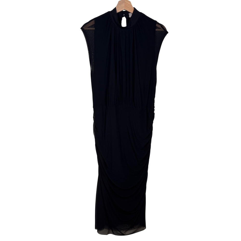 Chico's Mesh Overlay Ruched Sheath Dress, Size 2 L/12-14,‎ Elegant Cocktail LBD